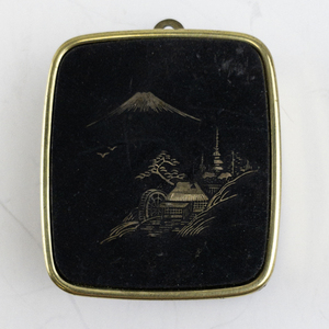 lot 135 image: Clover Brass Musical Box Pendant with Japanese Landscape Design -Working
