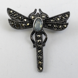 lot 139 image: Sterling Silver 925 Dragonfly Brooch with Marcasite Stones