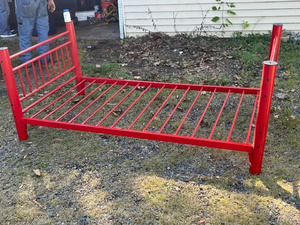 lot 179 image: Red Metal Bed Frame with Slatted Base