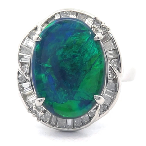 Stunning 2.89 Carat Lightning Ridge Black Opal & Baguette Natural Diamond Ring in Platinum; $12,000 Retail *VIDEO*