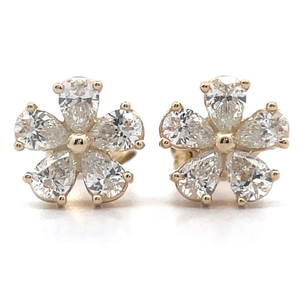 lot 21 image: 1 Carat Diamond Cluster Flower Stud Earrings in 14k Yellow Gold VIDEO
