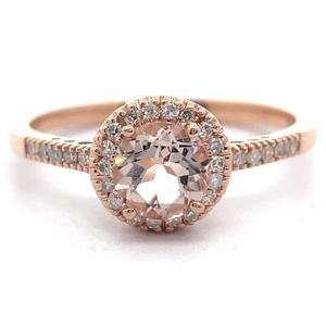 lot 23 image: NEW Morganite & Natural Diamond Pav Halo Ring in 14k Rose Gold VIDEO