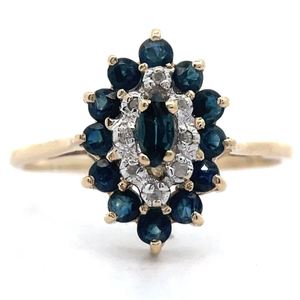 lot 25B image: Blue Sapphire & Natural Diamond Double Halo Flower Cluster Ring in Yellow Gold VIDEO