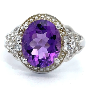 lot 28 image: NEW 3.88 Carat Amethyst & White Topaz Flower Cluster Ring VIDEO