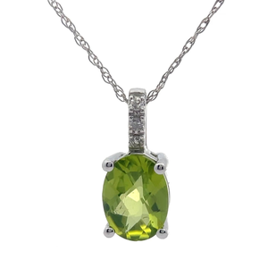lot 30 image: Oval Peridot & Natural Diamond Pendant Necklace in 14k White Gold VIDEO