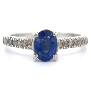 lot 31 image: Oval Cut Blue Spinel & Natural Diamond Cathedral Ring VIDEO