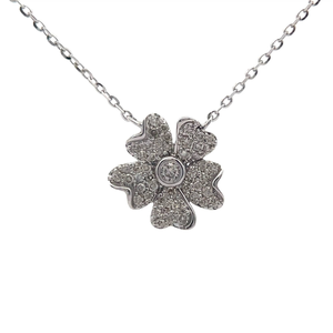 lot 34 image: Pav Natural Diamond Hawaiian Flower Pendant Necklace in 14k White Gold VIDEO