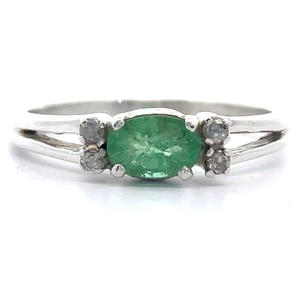 lot 36 image: East-West Natural Emerald & Diamond Split Shank Ring VIDEO