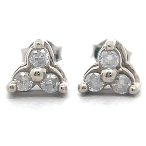 lot 40B image: 0.20 Carat Natural Diamond Three-Stone Cluster Stud Earrings in 14k White Gold VIDEO