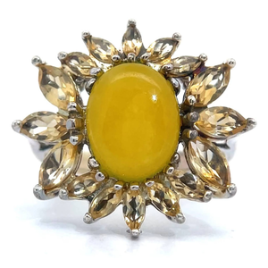 lot 45B image: Yellow Jade & Citrine Cluster Sunflower Ring VIDEO