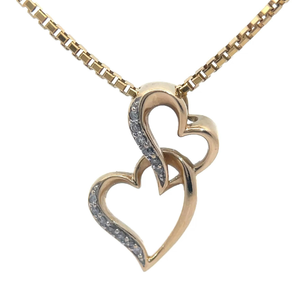lot 41B image: Natural Diamond Double Heart Drop Pendant in Yellow Gold VIDEO
