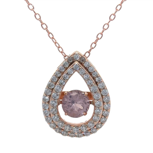 lot 23B image: Morganite In Motion & Cubic Zirconia Pear Pav Halo Pendant Necklace VIDEO