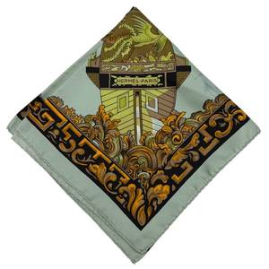 lot 28B image: Herms Silk Scarf with Architectural Motif Pre-Owned Retail $500