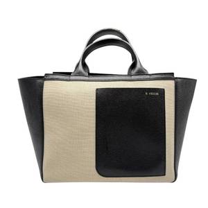lot 28C image: Valextra Black Leather & Canvas Tote Bag Pre-Owned Retail $2,100