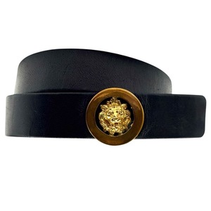 lot 20E image: Chanel Black Leather Belt with Gold Lion Head Buckle, Size 70 Pre-Owned Retail $750
