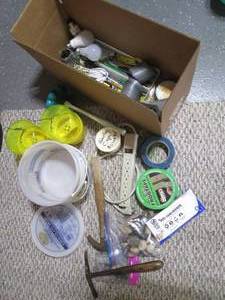 lot 79 image: Hummingbird feeders, paint supplies...