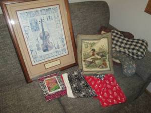 lot 111 image: Artwork, pillows and household...