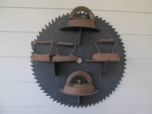 Saw blade and vintage iron display...