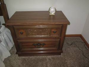 lot 28 image: Vintage carved wood 2-drawer night ...