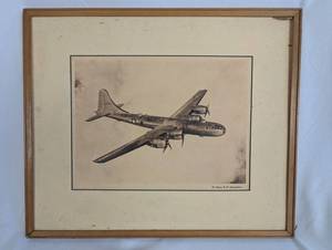 lot 53 image: Boeing B-29 Superfortress Framed Print and Hand Painted Japanese Plates