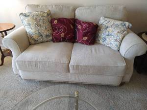 Beige Loveseat & Pillows