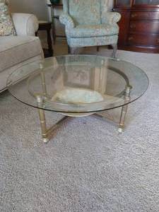 lot 12 image: Beautiful Circular Glass & Metal Coffee Table