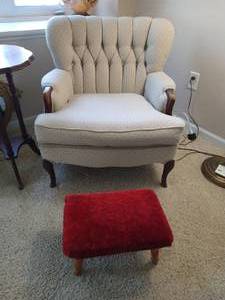 lot 13 image: Nice Upholstered Chair & Footstool