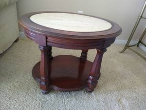 lot 14 image: Nice Oval Wood End Table With Marble Top