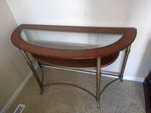 lot 16 image: WoodMetalGlass Sofa Table