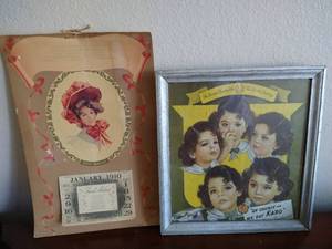 lot 22 image: 1910 Calendar & Framed Dionne Quintuplet Poster