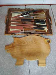 lot 30 image: Knives, Cutting Board & Knife Sharpener