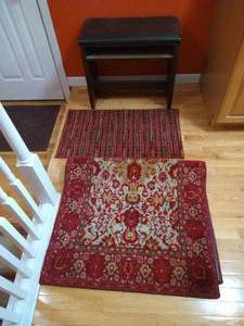 lot 47 image: Padded Bench & (2) Area Rugs