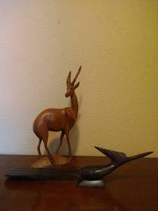 lot 66 image: (2) Wooden Hand-Carved Animals