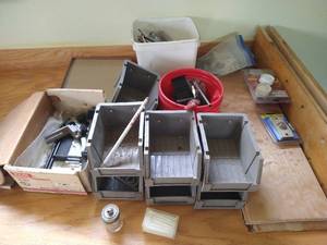 lot 96 image: Misc. Hardware Parts, Dimmer Switch, New Brass Doorbell, Etc