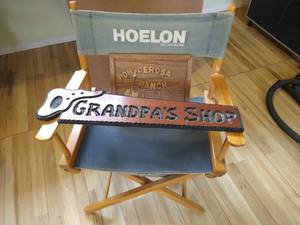 lot 107 image: Directors Canvas Chair & (2) Wood Signs