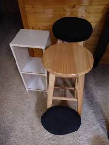 lot 113 image: (2) Bar Stools & Small Shelf