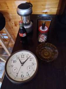 lot 114 image: Misc. Lot - Wall Guitar Holder, Clock, Etc
