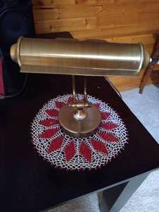 lot 116 image: Brass Piano Lamp & Beaded Doily