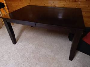 lot 124 image: Wood Dining Table w Shelf Stored Underneath