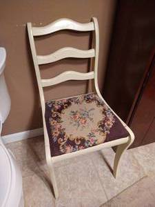 lot 148 image: Antique Wood Chair With Embroidered Seat