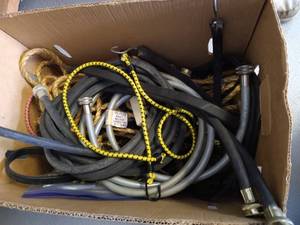 lot 214 image: Box of Hoses, Bungee Cords, Straps, Etc