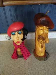 lot 222 image: (2) Hand Carved Wooden Faces
