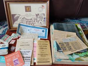 lot 256 image: Mixed Vintage Lot - Susan B Anthony $1 First Day Cover, Ephemera, Ration Books, Etc