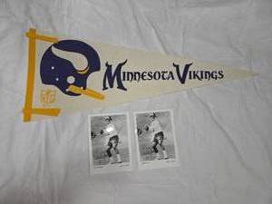 lot 203 image: 1967 Vikings Flag w 2 Warren Moon Photos
