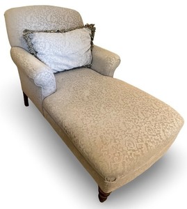 lot 6 image: Upholstered Chaise Lounge with Decorative Pillow