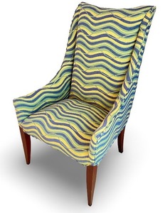 lot 9 image: Modern Wingback Chair with Colorful Wave Pattern Upholstery