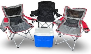 lot 15 image: Set of 3 Folding Camp Chairs and Igloo Cooler