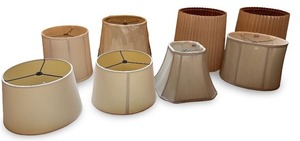 lot 19 image: Collection of 8 Assorted Lamp Shades in Neutral Colors including Waterford Silk Shades