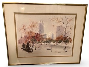lot 22 image: Framed City Park Watercolor Print by Jean Haetele Numbered 81950