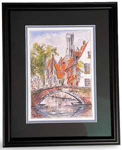 lot 28 image: Framed Watercolor Painting of Bruges Canal Scene by Artist Signed 2009
